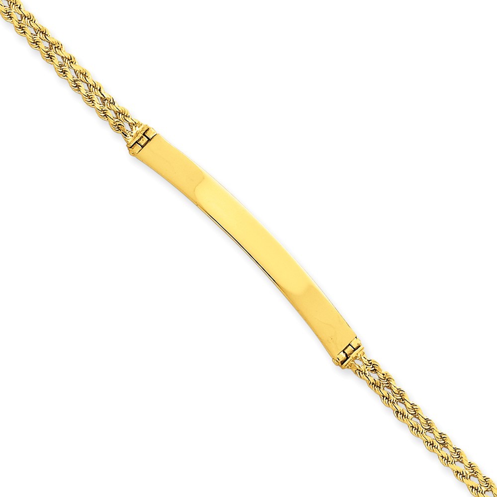 Jewelryweb 14k Yellow Gold Two Strand Rope ID Bracelet - 7 Inch - Lobster Claw - Measures 5mm Wide