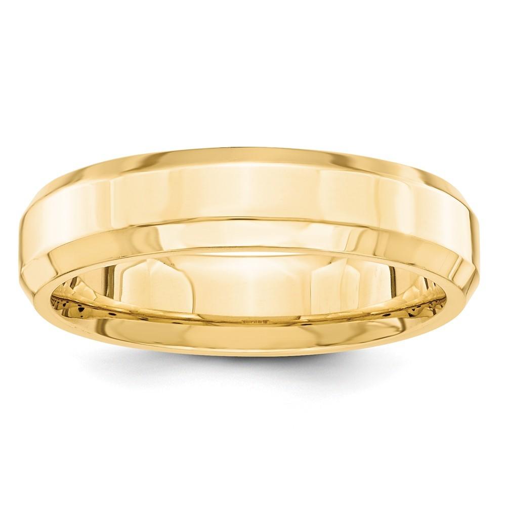 Jewelryweb 14k Yellow 5mm bevel edge wedding Band Ring - Size 6.5