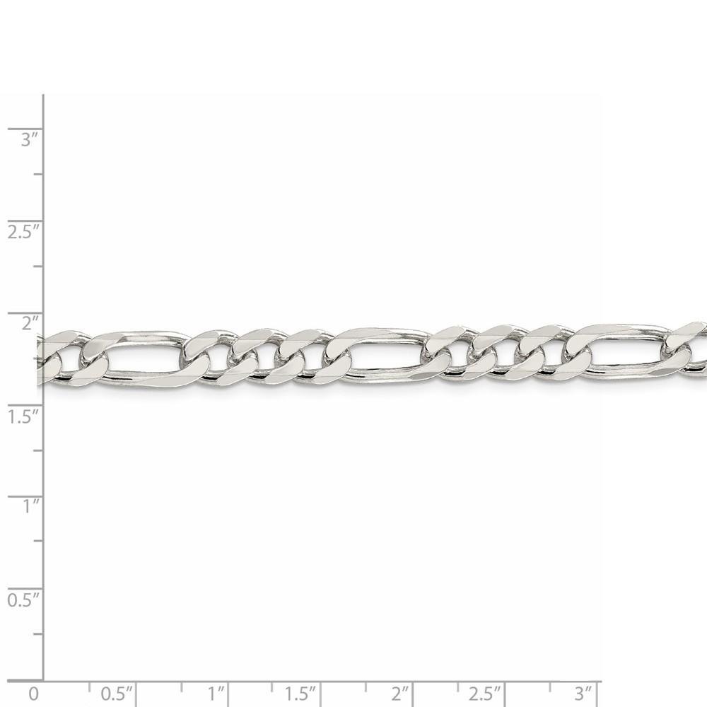 Jewelryweb Sterling Silver 8mm Pave Flat Figaro Chain - 24 Inch - Lobster Claw