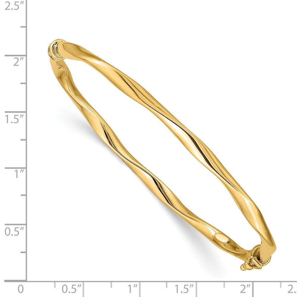 Jewelryweb 14k Yellow Gold Twisted Tube Hinged Bangle Bracelet - Measures 4mm Wide