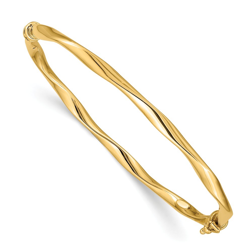 Jewelryweb 14k Yellow Gold Twisted Tube Hinged Bangle Bracelet - Measures 4mm Wide