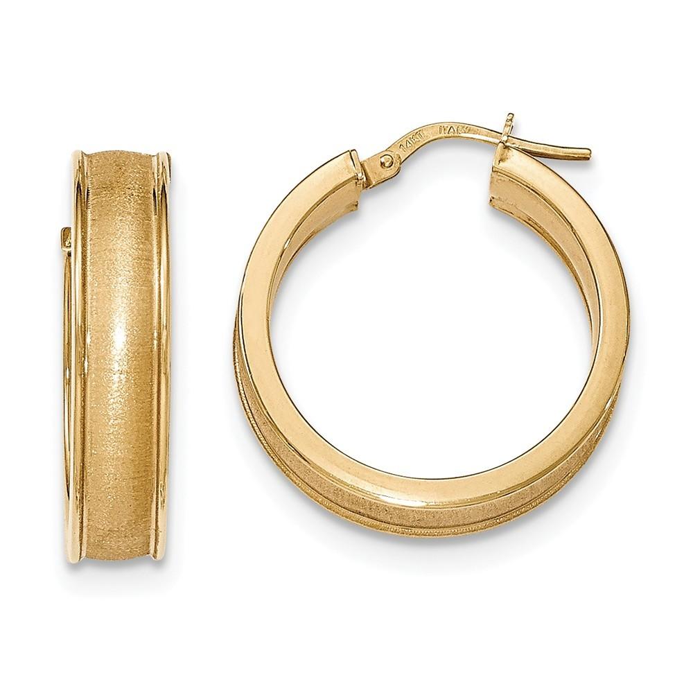Jewelryweb 6mm 14k Yellow Gold Polished and Satin Hoop Earrings