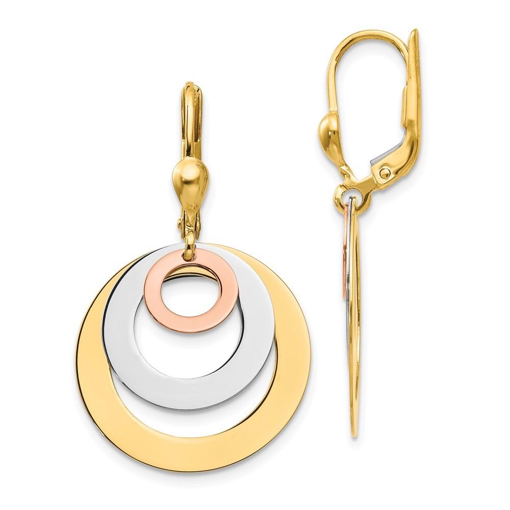 Jewelryweb 14k Tri-Color Gold Circle Leverback Earrings - Measures 36x20mm Wide