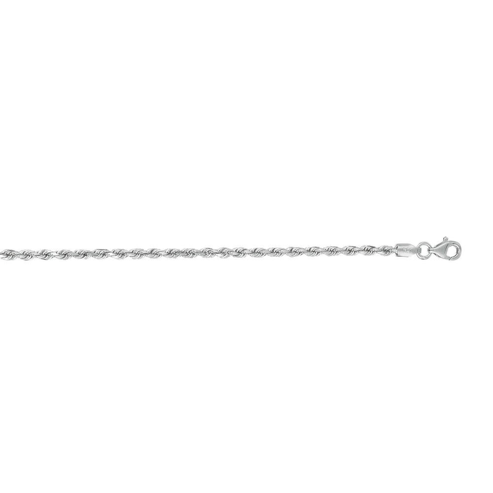 Jewelryweb 14k White Gold 2.5mm Shiny Solid Sparkle-Cut Rope Chain With Lobster Clasp Bracelet - 7 Inch