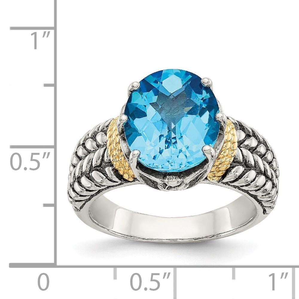 Jewelryweb Sterling Silver With 14k 4.80Swiss Blue Topaz Ring - Size 7 - Measures 8mm Wide