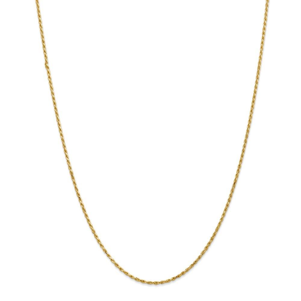 Jewelryweb 14k Yellow Gold 1.4mm Solid Sparkle-Cut Rope Chain Necklace - 22 Inch - Lobster Claw