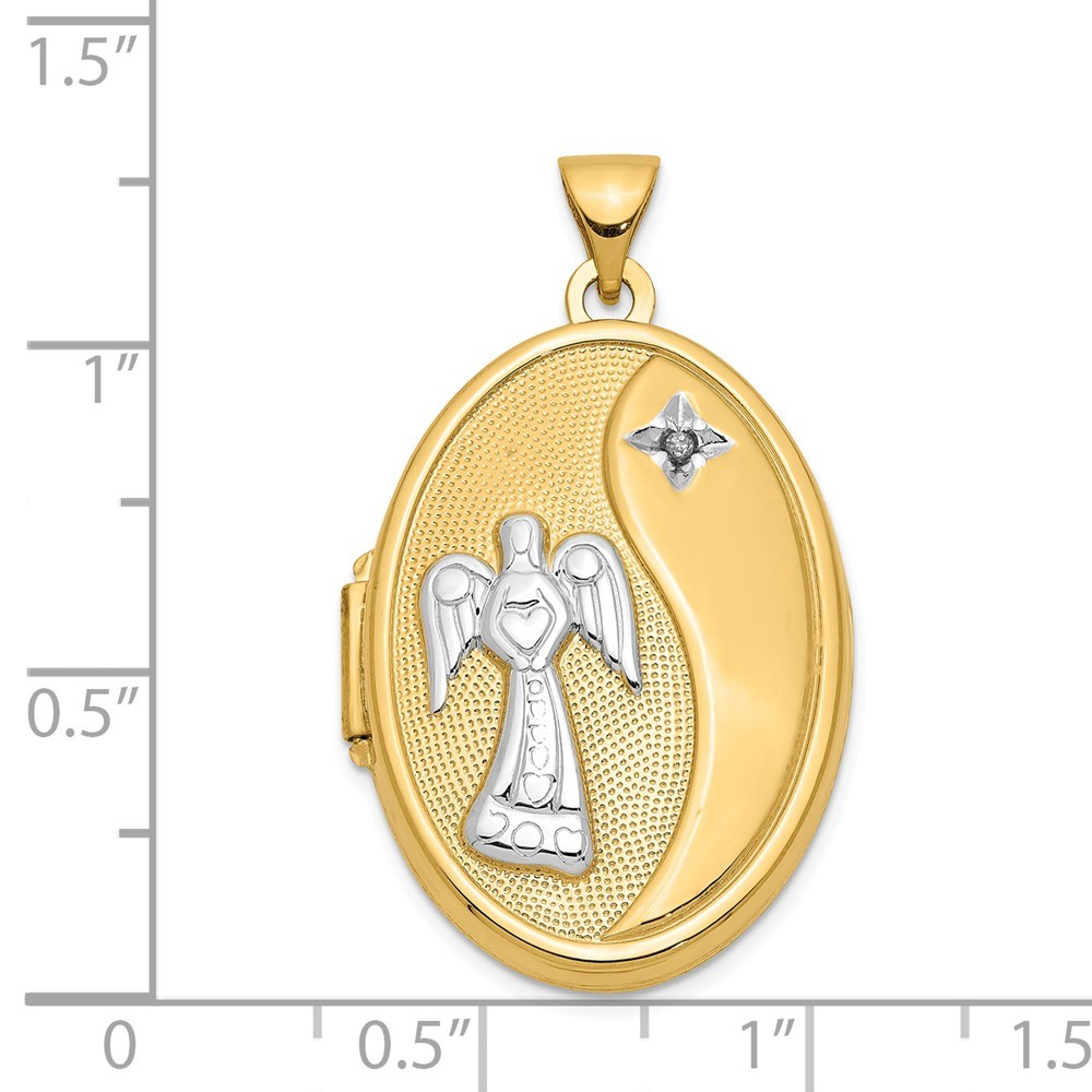 Jewelryweb 14k Yellow Gold Guardian Angel with Diamond 26mm Oval Locket