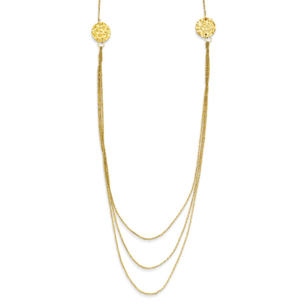 Jewelryweb 14k Yellow Gold 3 Layer Ropa Chain Texture Side Circles With 2in Ext Necklace - 16 Inch