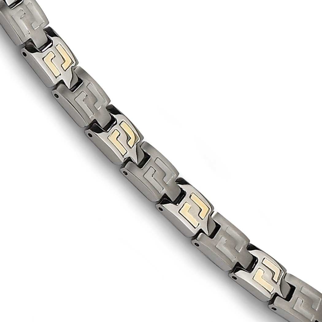 Jewelryweb Titanium 14k Inlay Bracelet - 8.5 Inch - Measures 6mm Wide