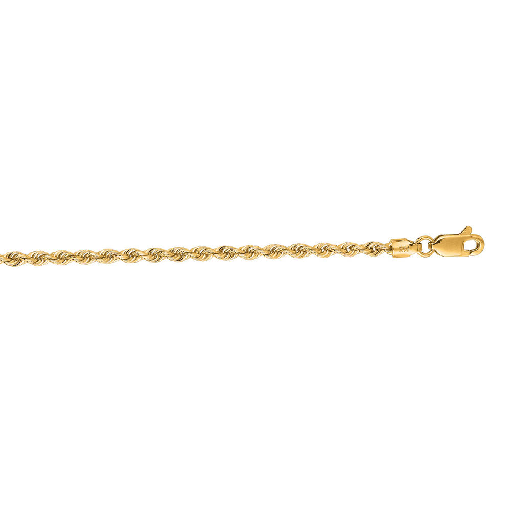Jewelryweb 14k Yellow Gold 2.5mm Sparkle-Cut Solid Rope Chain With Lobster Clasp Necklace - 16 Inch