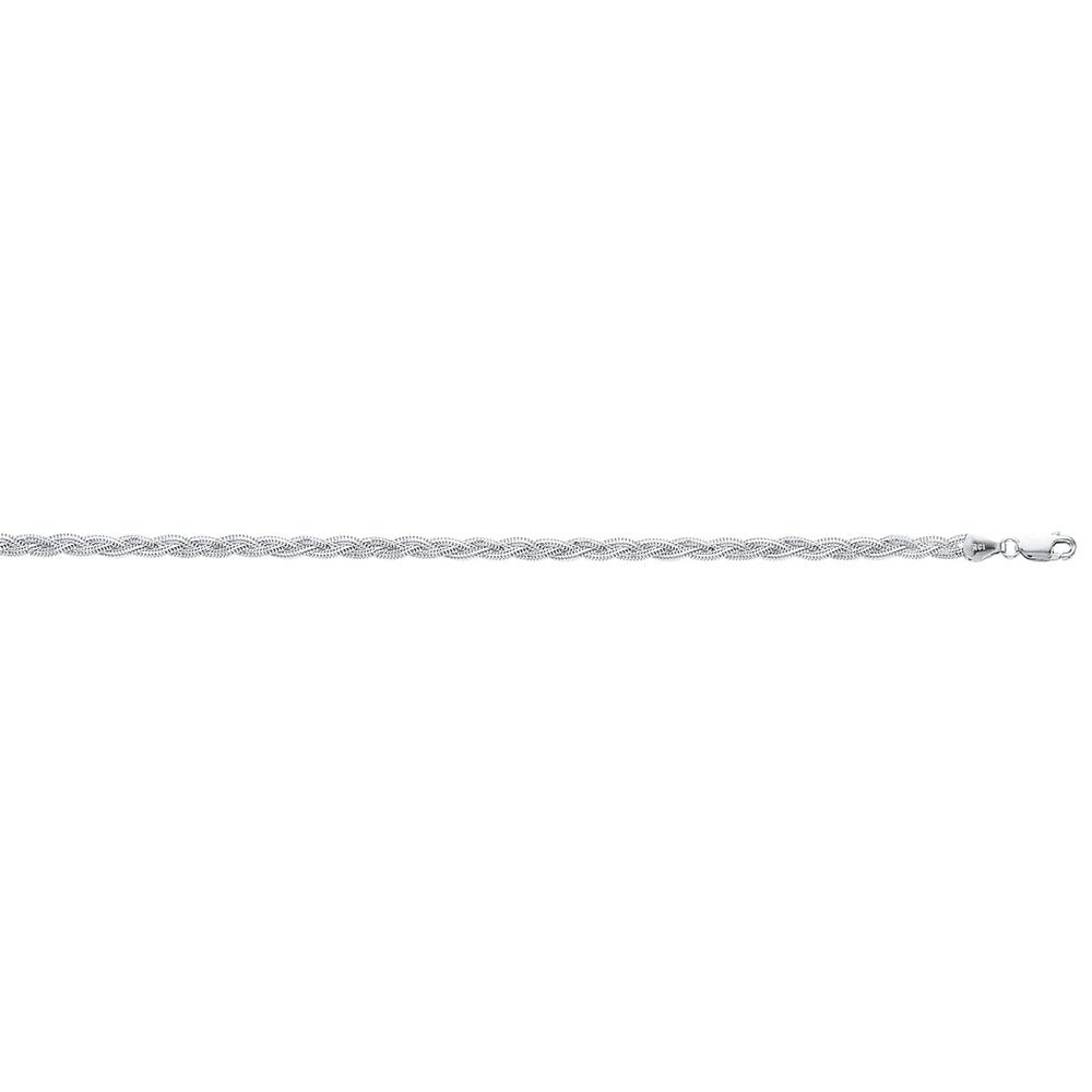 Jewelryweb 14k White Gold 3.5mm Sparkle-Cut Braided Fox Chain With Lobster Clasp Bracelet - 7 Inch