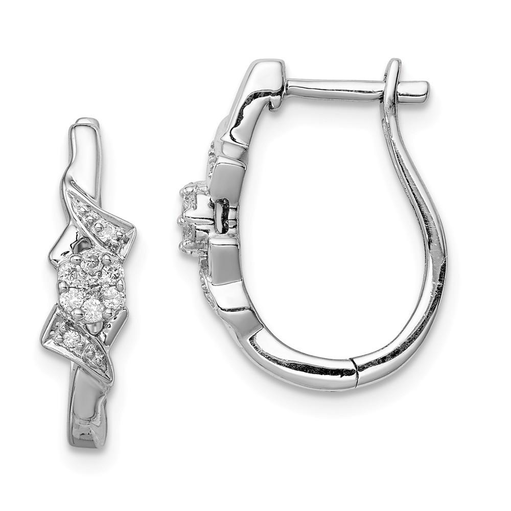 Jewelryweb Sterling Silver Diamond Hoop Earrings - Measures 16x4mm Wide 3mm Thick