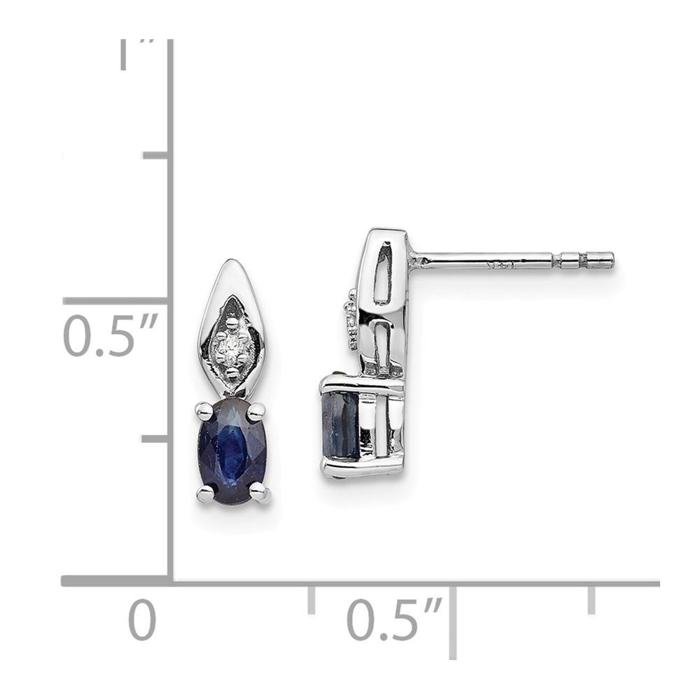 Jewelryweb 14k White Gold Sapphire Diamond Earrings - Measures 12x3mm Wide