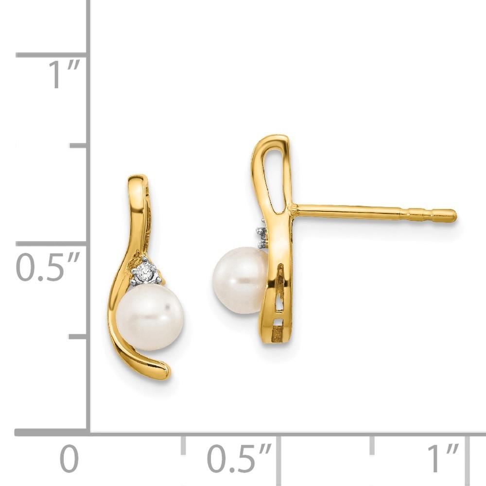 Jewelryweb 14k Yellow Gold Diamond and Freshwater Cultured Pearl Earrings - Measures 14x5mm Wide