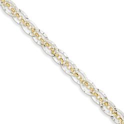 Jewelryweb 14k Yellow Gold Sparkle-Cut Chain Weave With Oval Links Bracelet