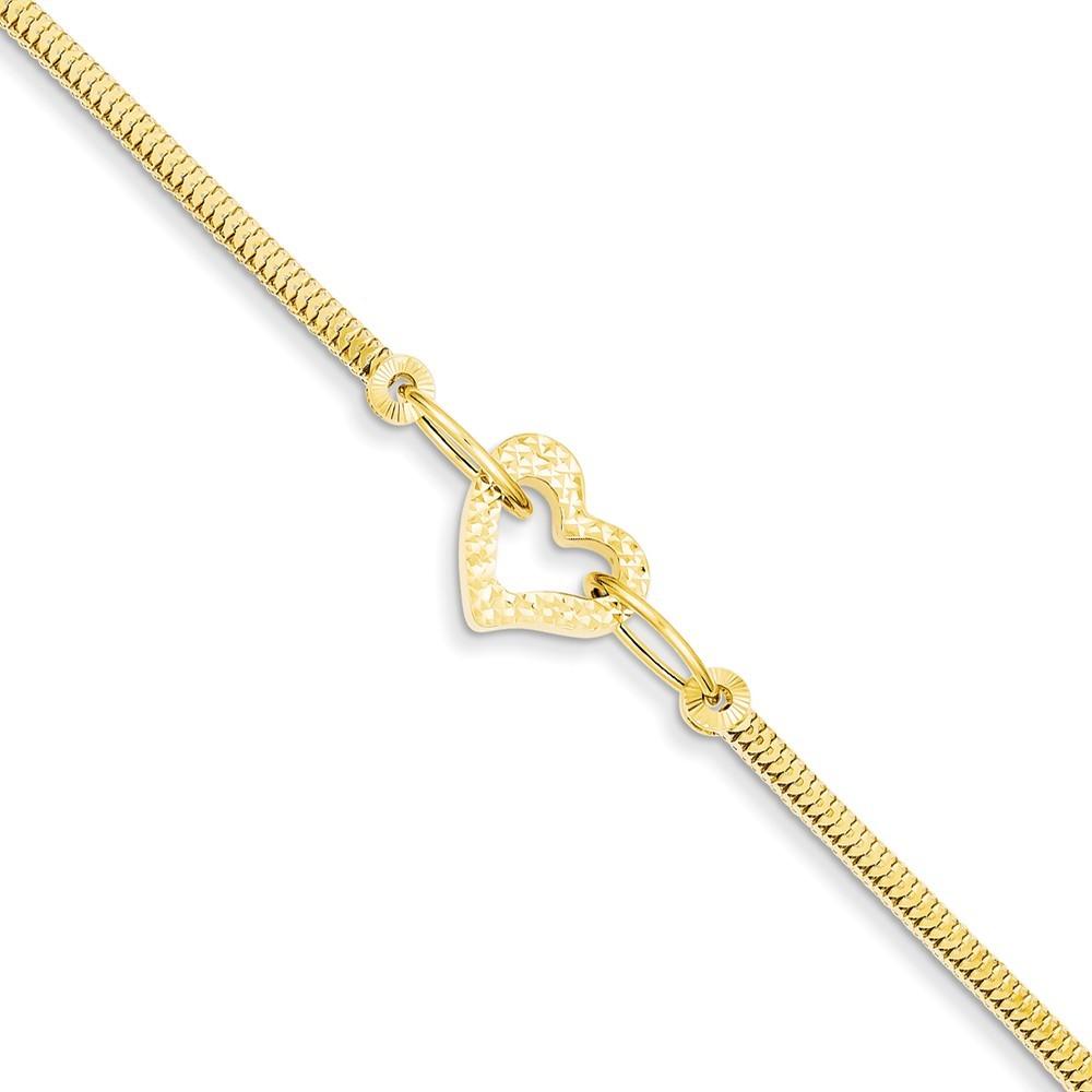 Jewelryweb 14k Yellow Gold Fancy Franco With Sparkle-Cut Open Puff Heart Bracelet