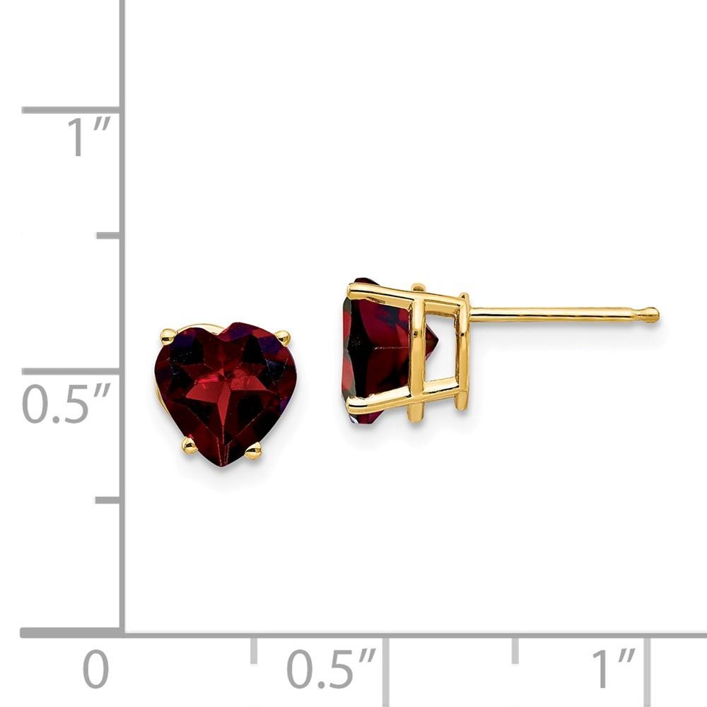 Jewelryweb 14k Yellow Gold 7mm Heart Garnet Earrings - Measures 7x7mm Wide