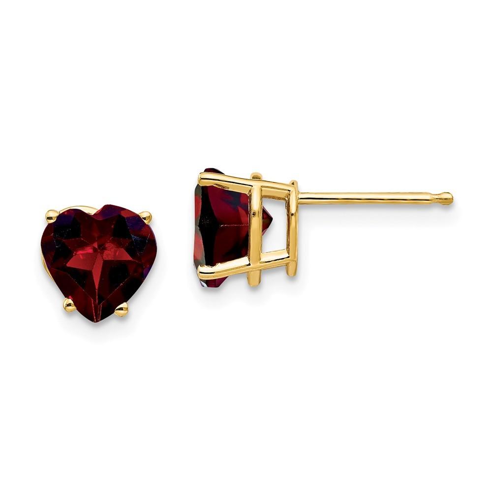 Jewelryweb 14k Yellow Gold 7mm Heart Garnet Earrings - Measures 7x7mm Wide