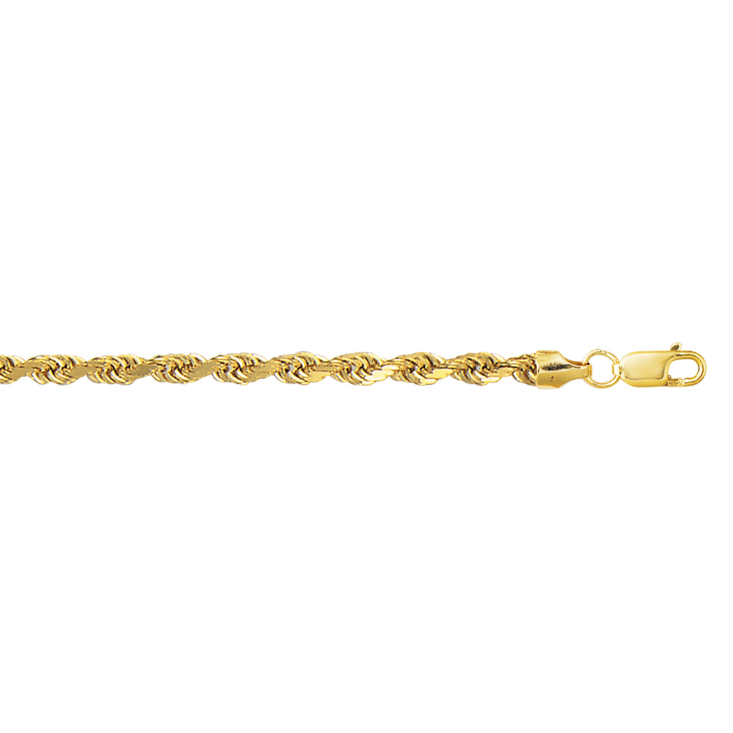 Jewelryweb 10k Yellow Gold 4.0mm Sparkle-Cut Hollow Sparkle Rope Chain With Lobster Clasp Necklace - 24 Inch