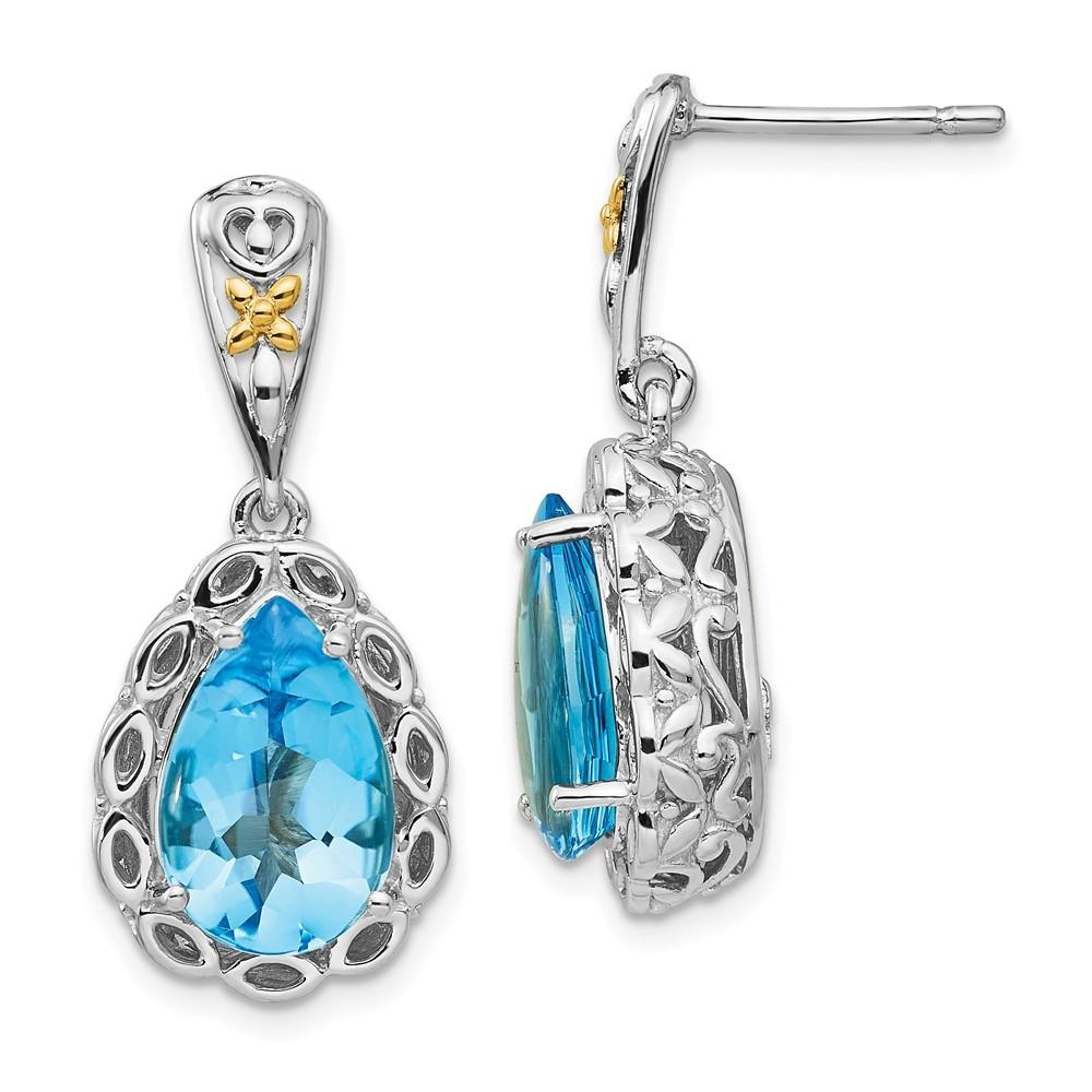 Jewelryweb Sterling Silver With 14k Blue Topaz Earrings - Measures 27x12mm Wide