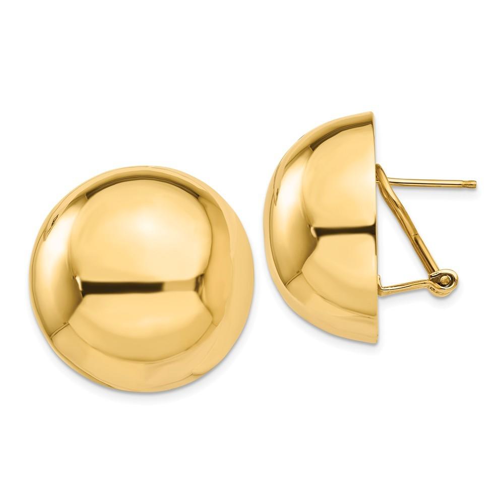 Jewelryweb 14k Yellow Gold Omega Clip 24mm Half Ball Earrings - Measures 24x24mm Wide
