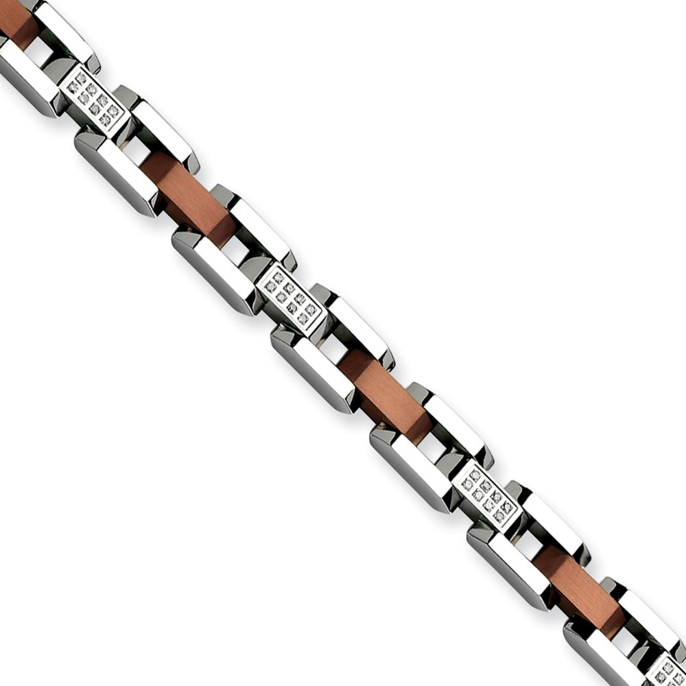Jewelryweb Stainless Steel Brown IP Plated 1/4ct. Diamond Bracelet - 8.5 Inch - Measures 9mm Wide