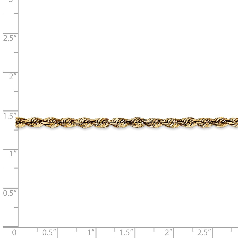 Jewelryweb 14k Yellow Gold 3.45mm Sparkle-Cut Extra-light Rope Chain Bracelet - 8 Inch