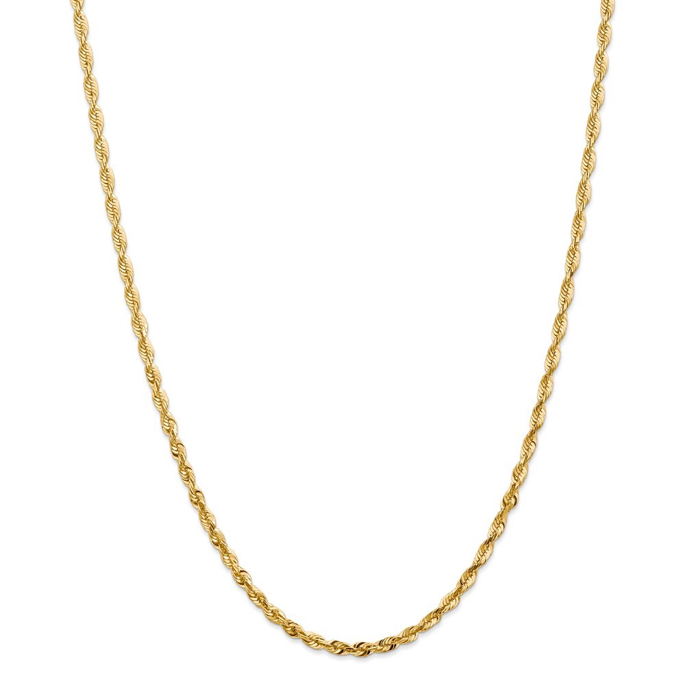 Jewelryweb 14k Yellow Gold 3.45mm Sparkle-Cut Extra-light Rope Chain Bracelet - 8 Inch