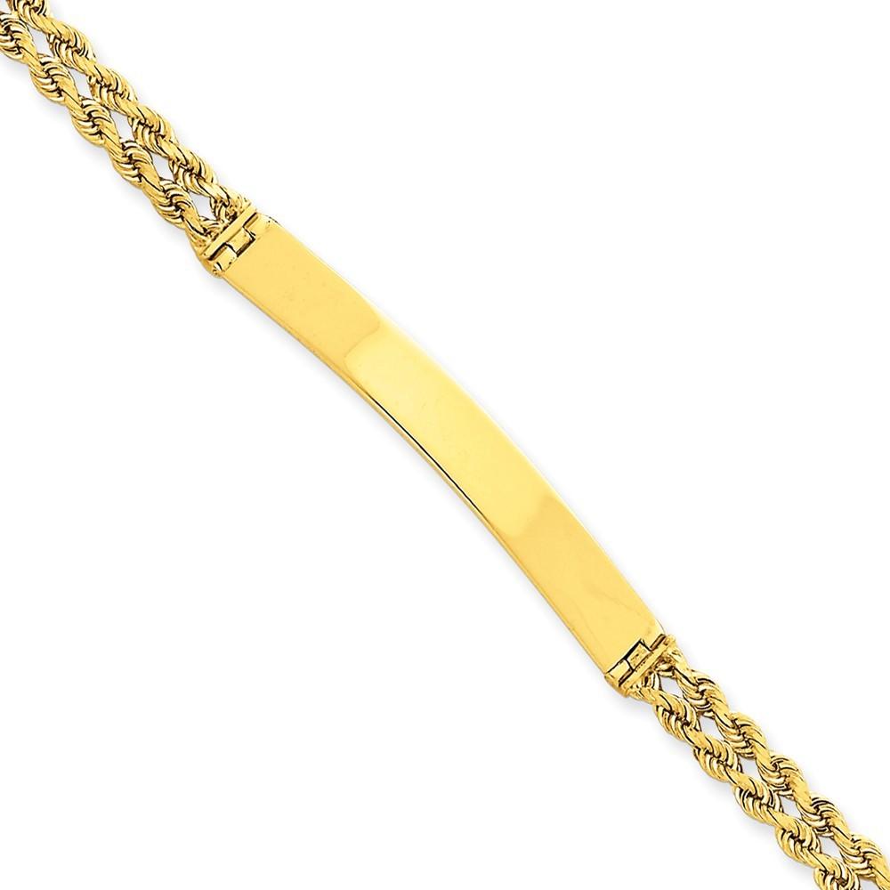 Jewelryweb 14k Yellow Gold Two Strand Rope ID Bracelet - 7 Inch - Lobster Claw - Measures 6mm Wide