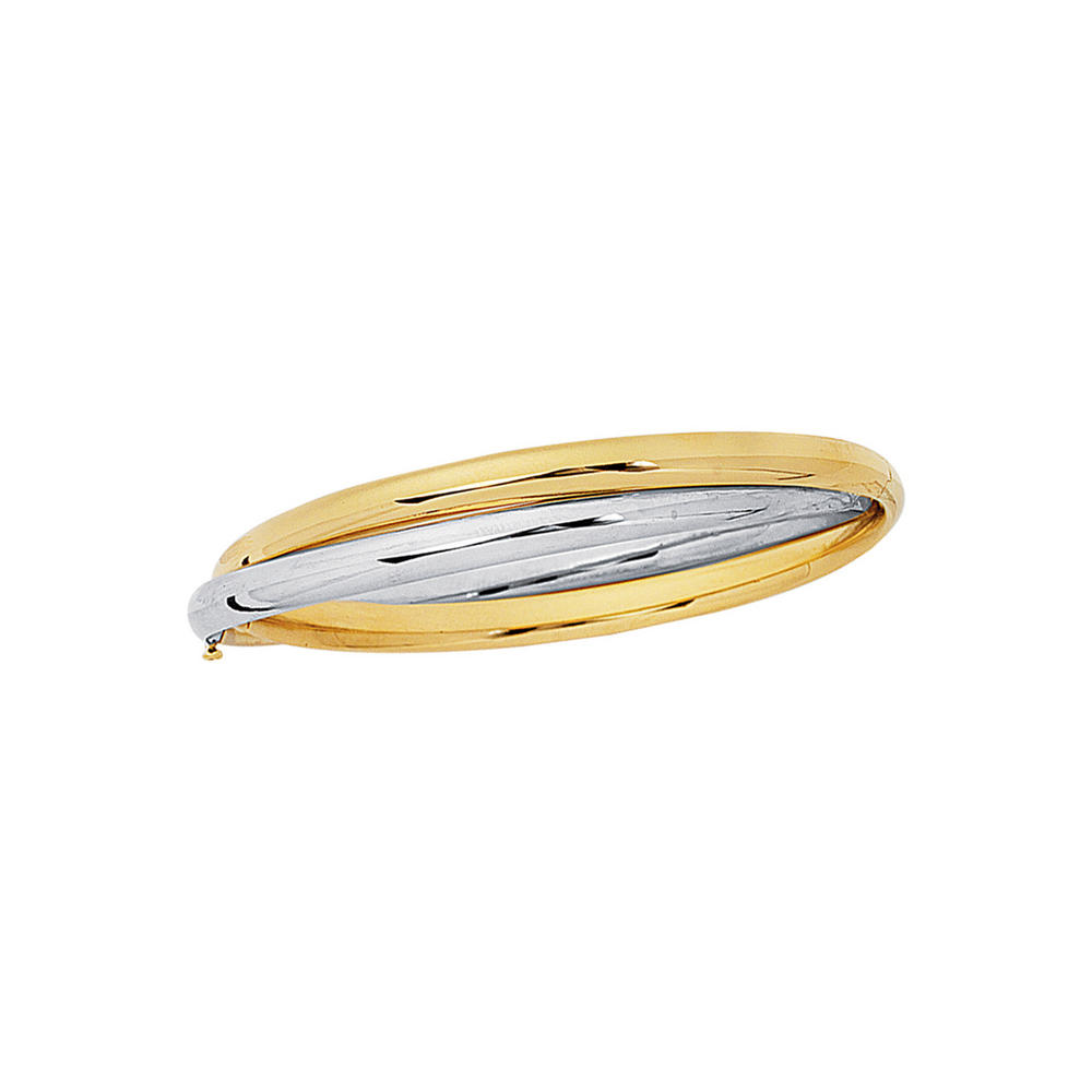 Jewelryweb 14k Yellow White Gold Shiny Fancy Double Two-tone Bangle Bracelet With Clasp