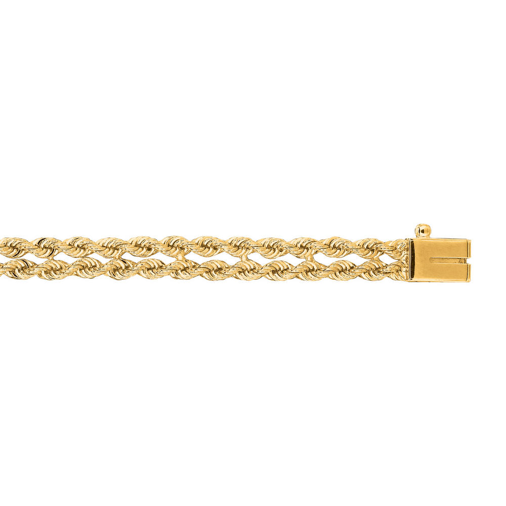 Jewelryweb 14k Yellow Gold 5.0mm Sparkle-Cut Multi Line Rope Chain With Box Catch Clasp Bracelet - 8 Inch