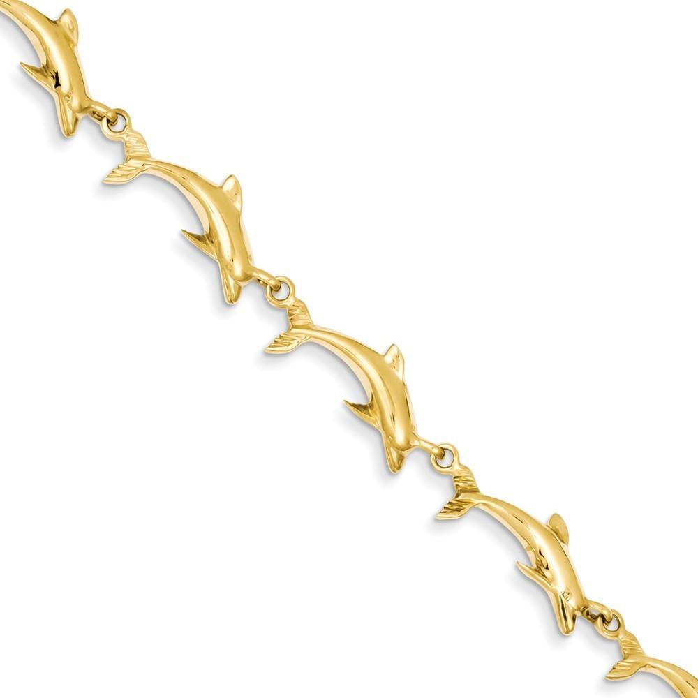 Jewelryweb 14k Yellow Gold Polished Dolphin Bracelet - 7 Inch - Lobster Claw
