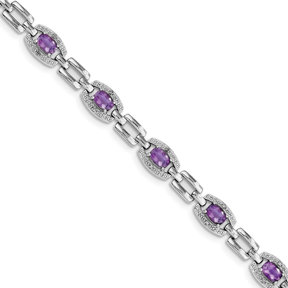 Jewelryweb Sterling Silver Diamond and Amethyst Bracelet
