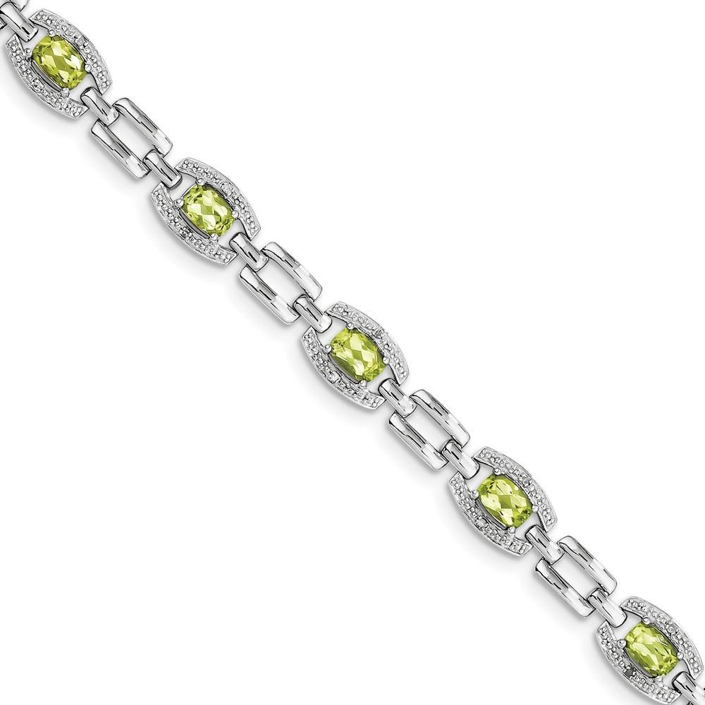 Jewelryweb Sterling Silver Diamond and Peridot Bracelet - Measures 8mm Wide