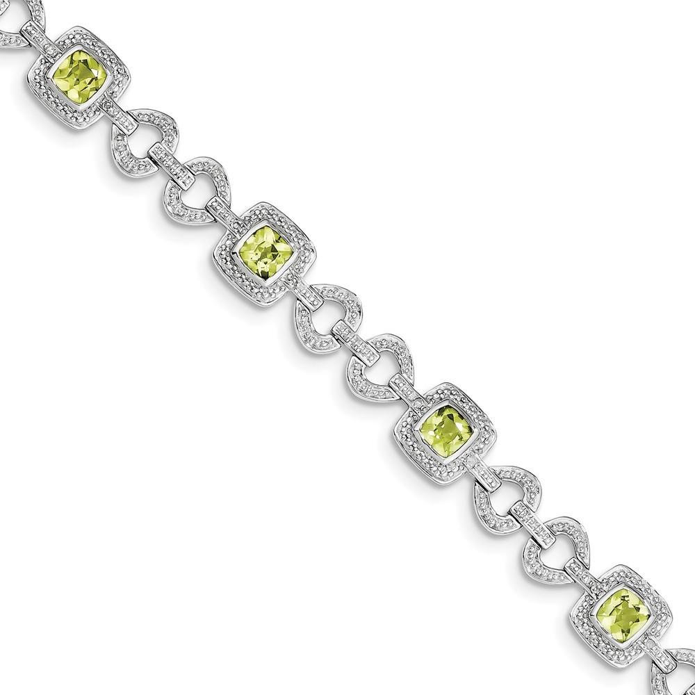 Jewelryweb Sterling Silver Diamond and Peridot Bracelet