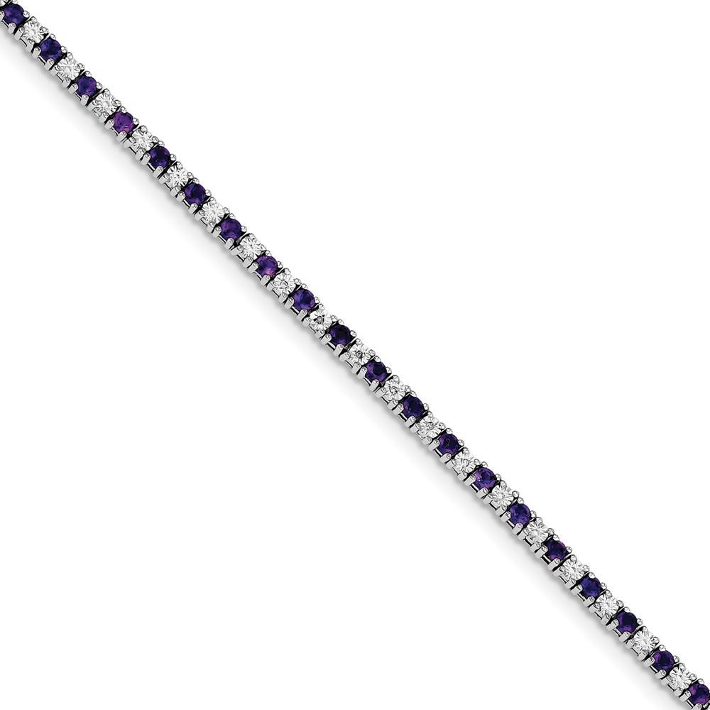 Jewelryweb Sterling Silver Amethyst Diamond Bracelet