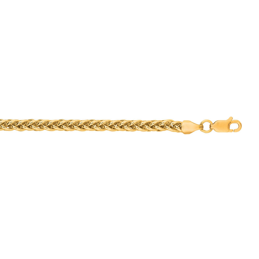 Jewelryweb 14k Yellow Gold 3.3mm Lite Weight Wheat Chain With Lobster Clasp Necklace - 24 Inch