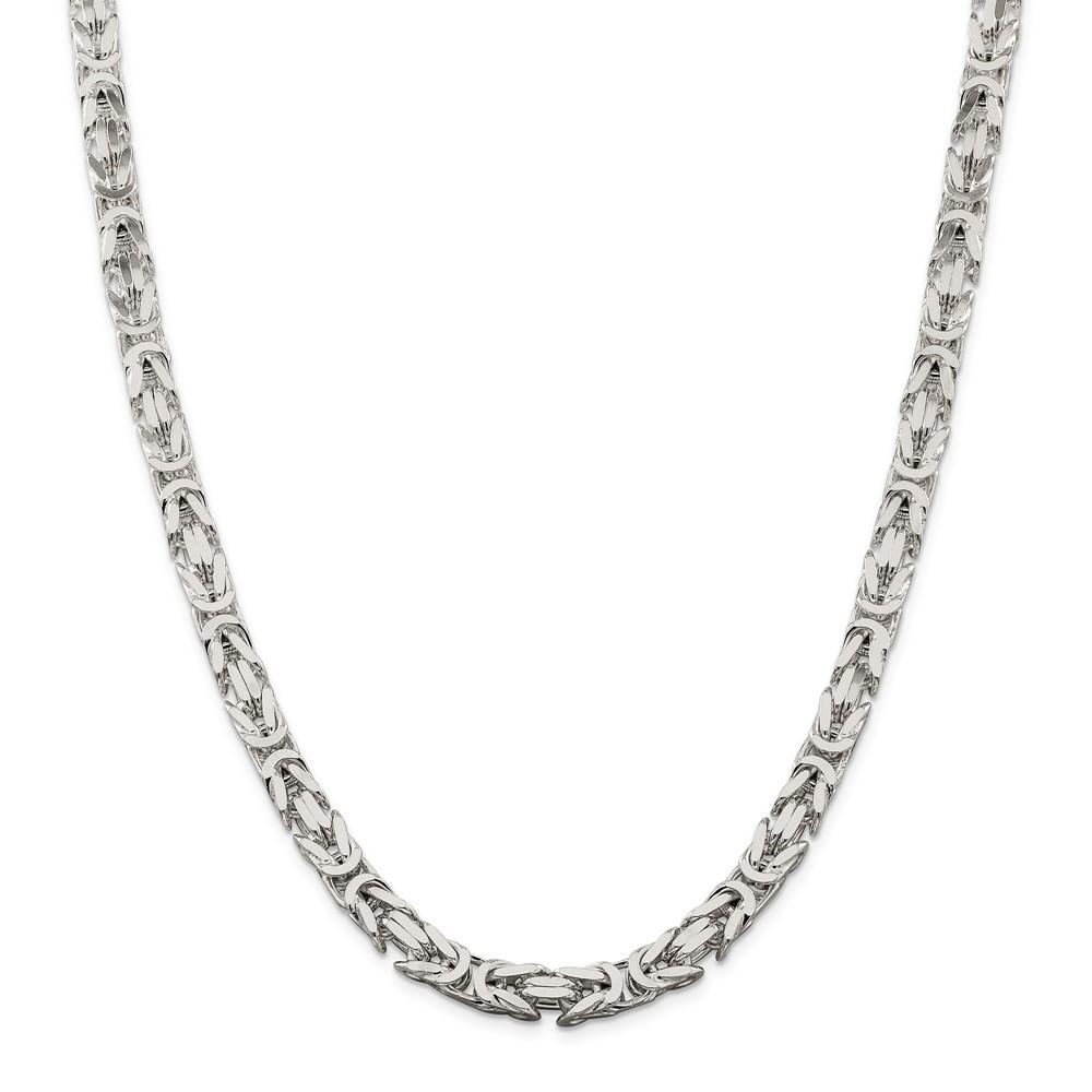 Jewelryweb Sterling Silver 7.5mm Square Byzantine Chain - 20 Inch - Lobster Claw