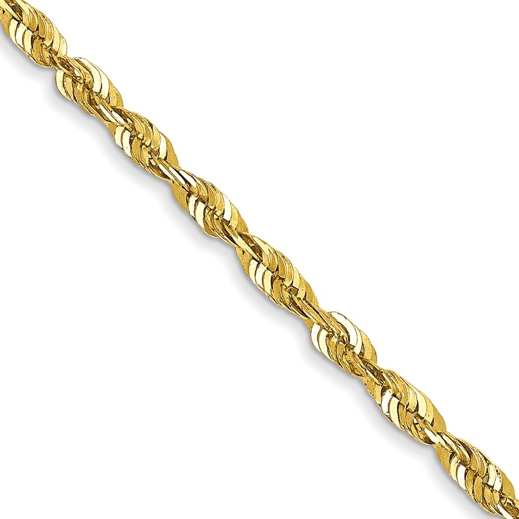 Jewelryweb 10k Yellow Gold 1.8mm Sparkle-Cut Extra-Lite Rope Chain Necklace - 20 Inch