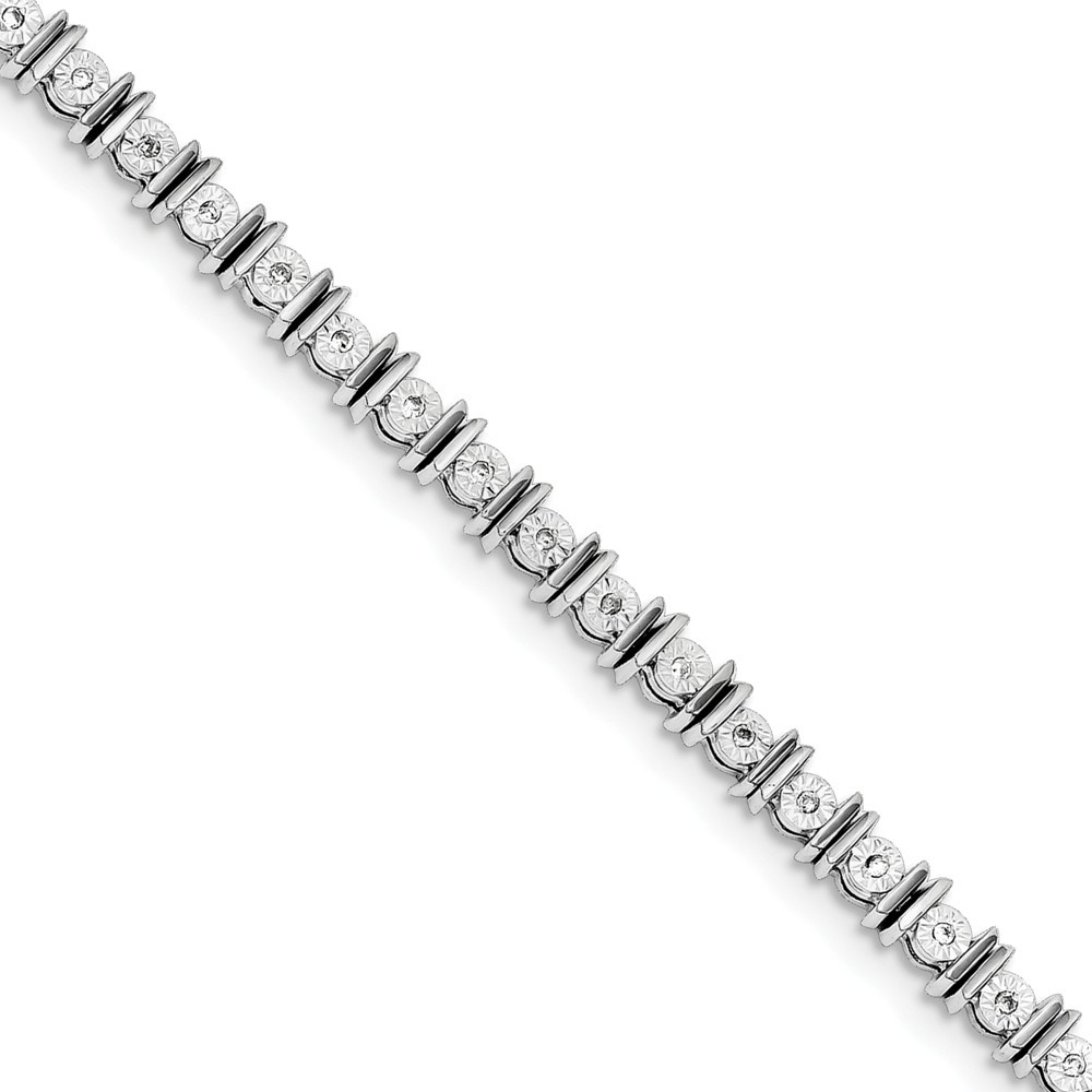 Jewelryweb Sterling Silver Diamond Tennis Bracelet - Measures 4mm Wide