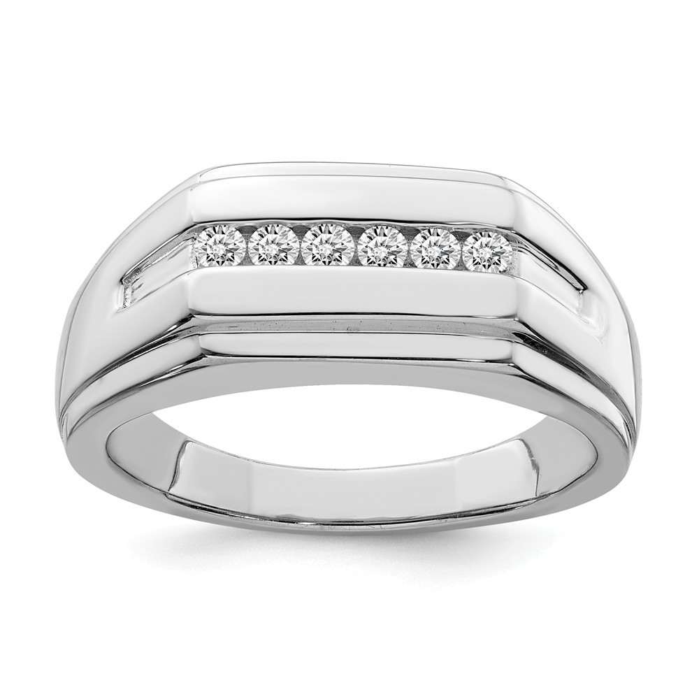 Jewelryweb Sterling Silver Rhodium Plated Diamond Mens Ring - Size 9
