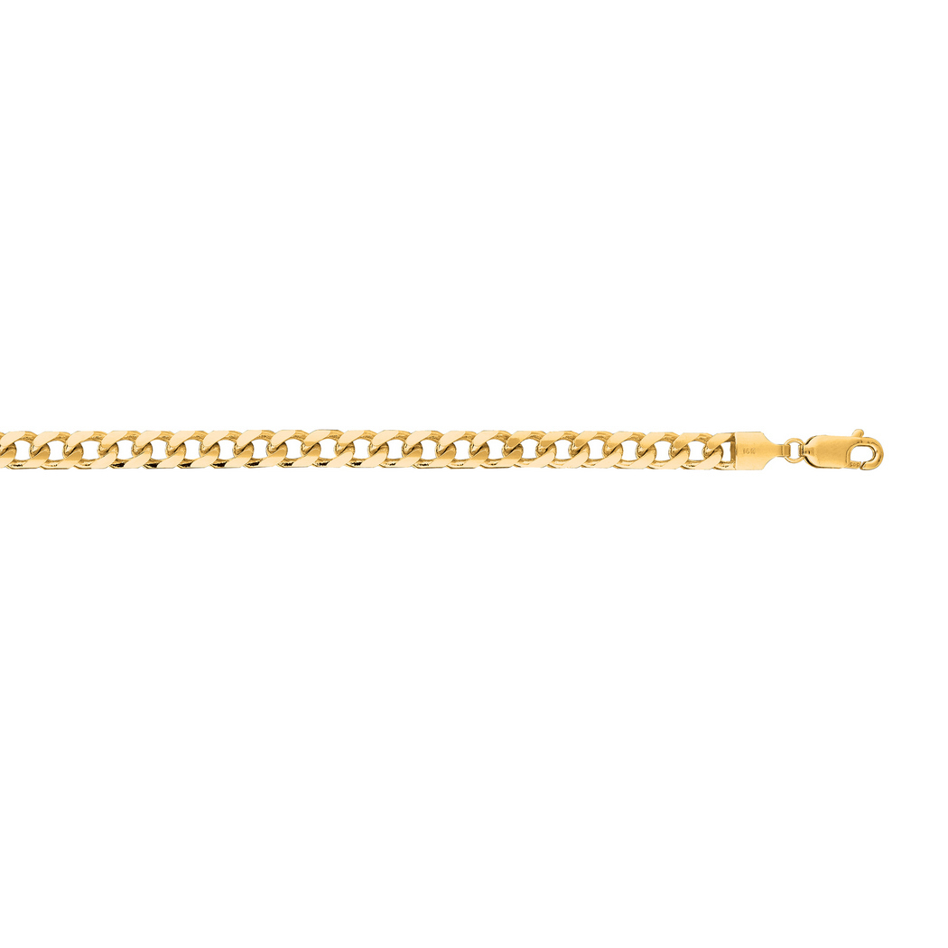Jewelryweb 14k Yellow Gold 4.4mm Sparkle-Cut Miami Curb Link Chain With Lobster Clasp Bracelet - 8.5 Inch