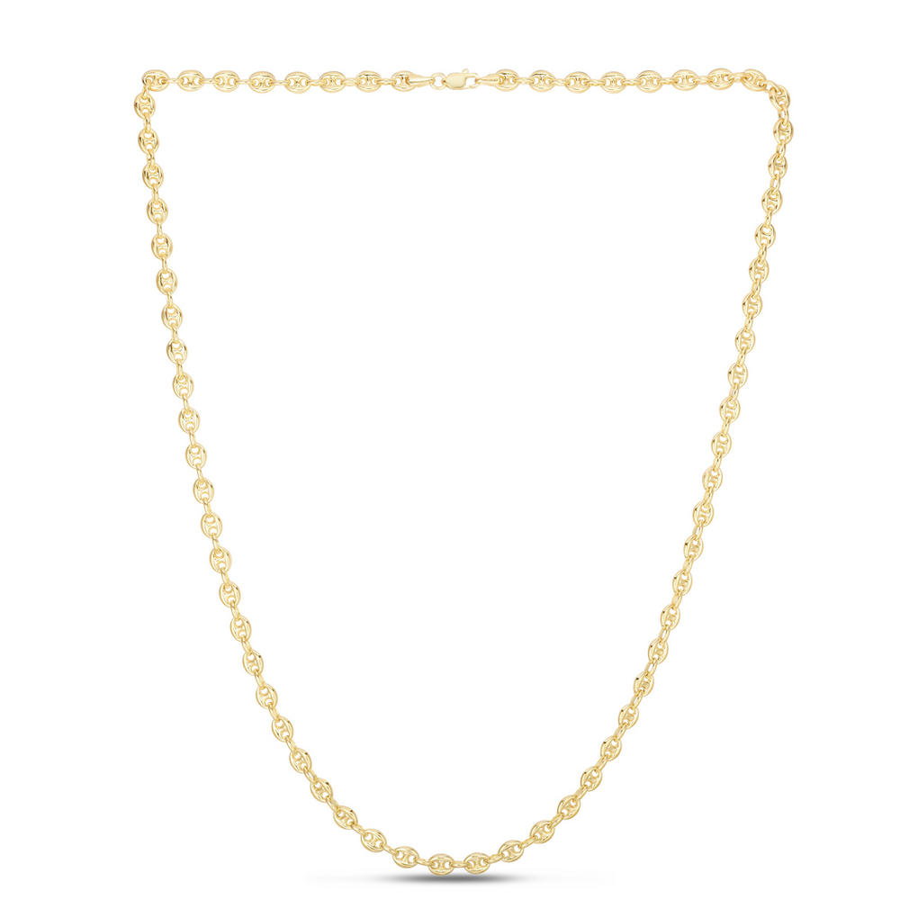 Jewelryweb 14k Yellow Gold 4.7mm Sparkle-Cut Puffed Mariner Chain With Lobster Clasp Necklace - 18 Inch