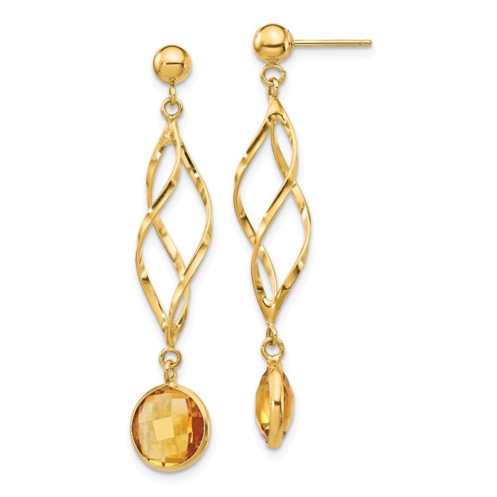 Jewelryweb 14k Yellow Gold Citrine Swirl Post Earrings - Measures 40x7mm Wide