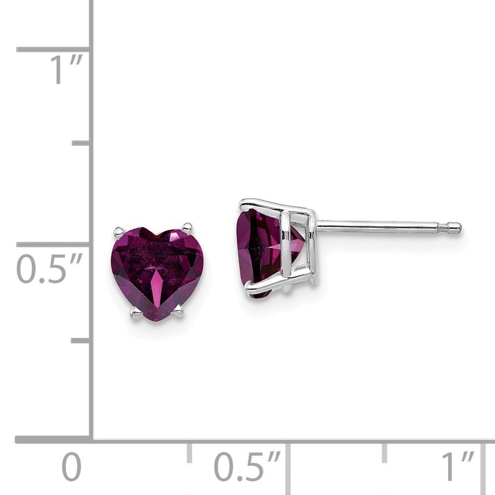 Jewelryweb 14k White Gold 6mm Heart Rhodalite Garnet Earrings - Measures 7x6mm Wide