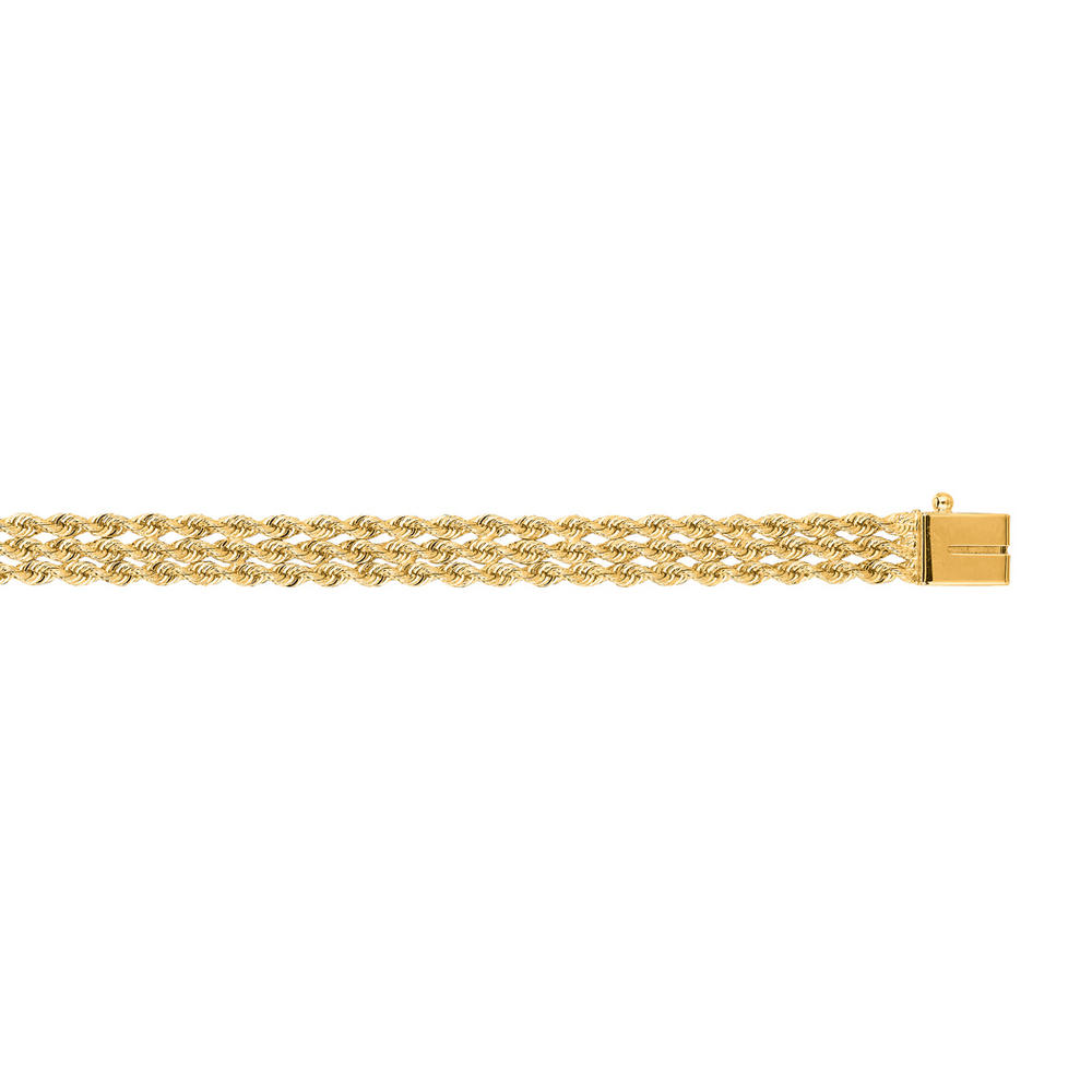 Jewelryweb 14k Yellow Gold 6.0mm Sparkle-Cut Multi Line Rope Chain With Box Catch Clasp Bracelet - 8 Inch