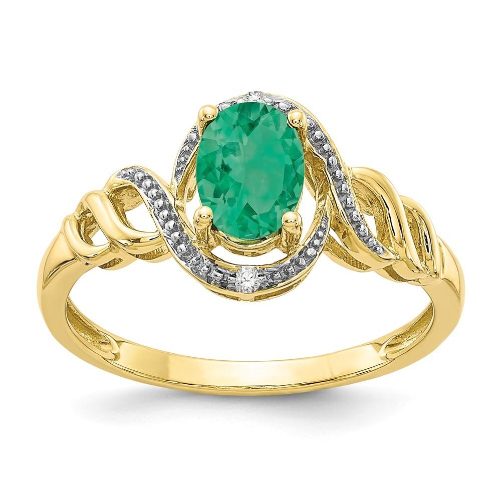 Jewelryweb 10k Yellow Gold Emerald Diamond Ring - Size 7.00