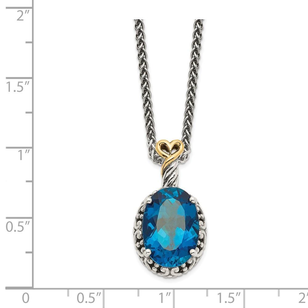Jewelryweb Sterling Silver With 14k Yellow London Blue Topaz Oval Pendant - Measures 12mm Wide