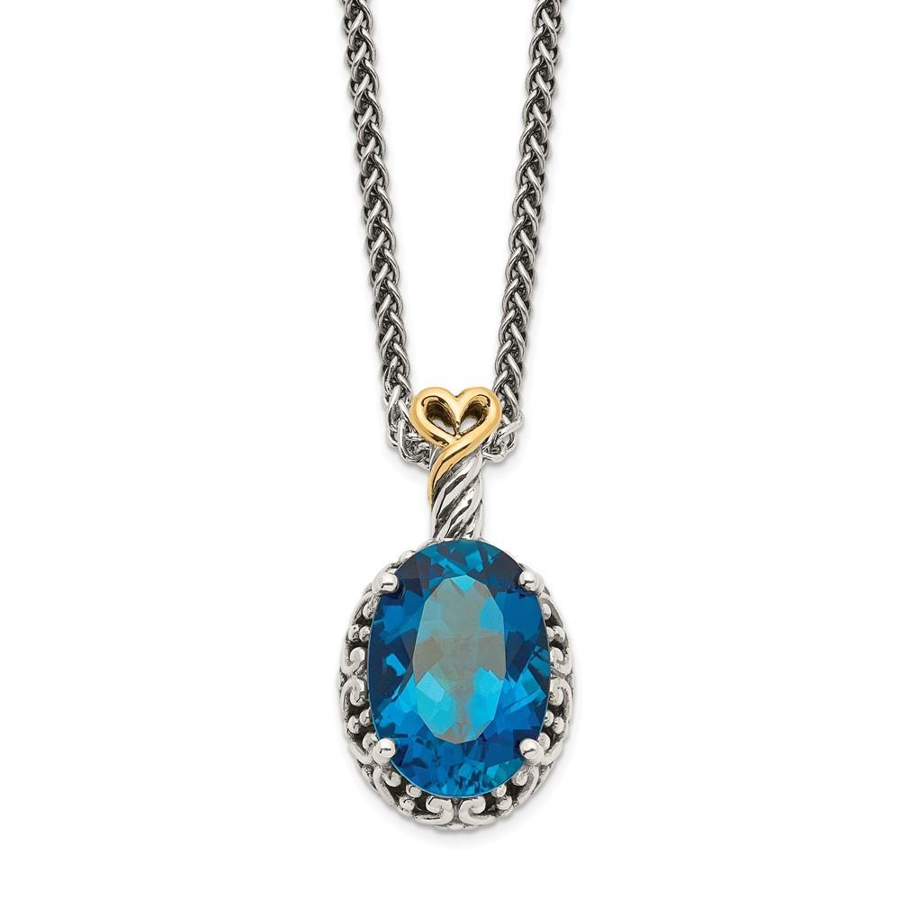 Jewelryweb Sterling Silver With 14k Yellow London Blue Topaz Oval Pendant - Measures 12mm Wide