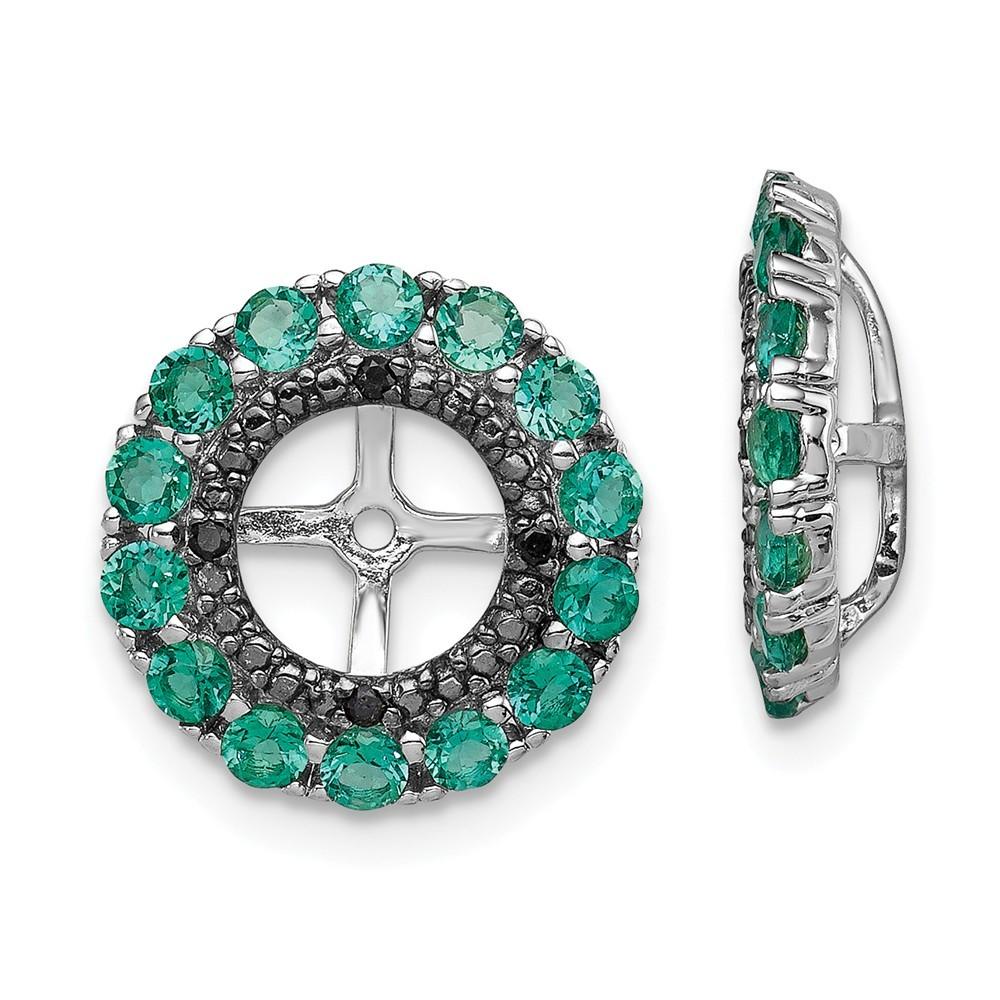 Jewelryweb Sterling Silver Created Emerald and Black Sapphire Earrings Jacket